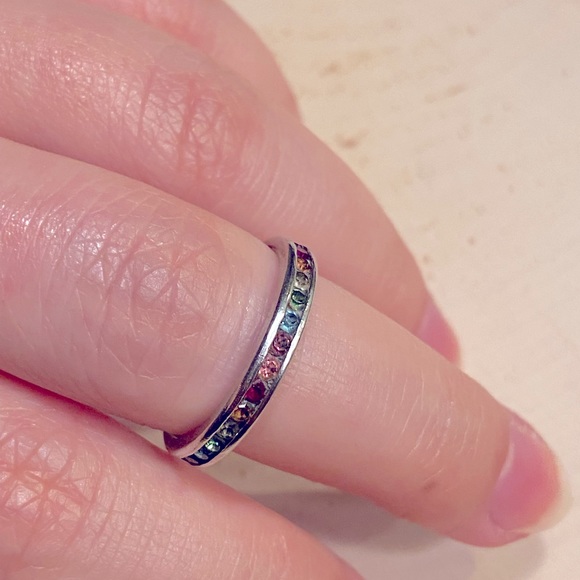 PRIDE 🌈 CHAKRA 🌈RAINBOW 🌈Gemstone Sterling Silver Band Ring - Picture 5 of 6